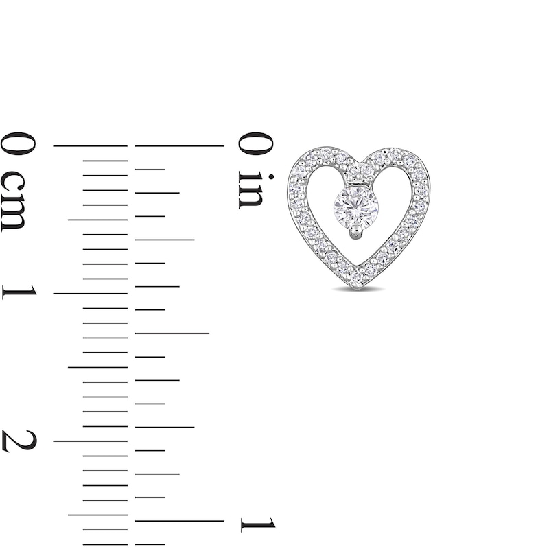 3.0mm White Topaz and 0.20 CT. T.W. Diamond Heart Outline Stud Earrings in Sterling Silver