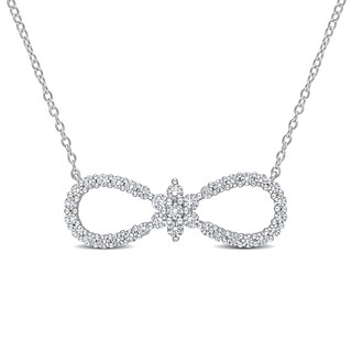 White Lab-Created Sapphire Infinity with Flower Necklace in Sterling Silver - 17"