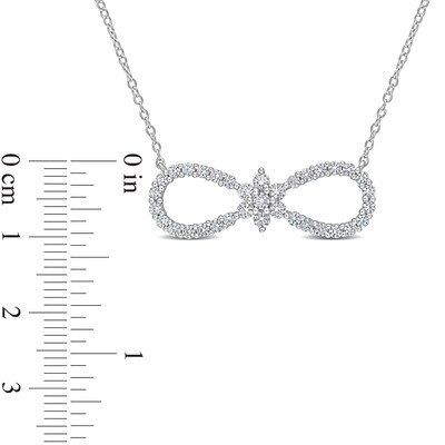 White Lab-Created Sapphire Infinity with Flower Necklace in Sterling Silver - 17"