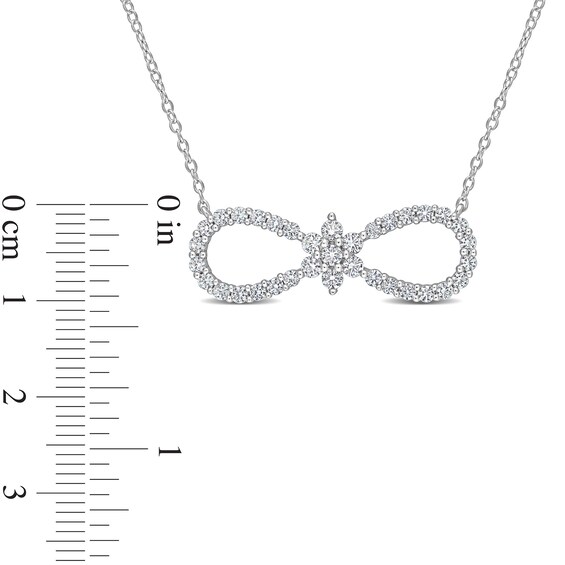 White Lab-Created Sapphire Infinity with Flower Necklace in Sterling Silver - 17"