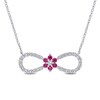 Lab-Created Ruby and White Sapphire Infinity with Flower Necklace in Sterling Silver - 17"