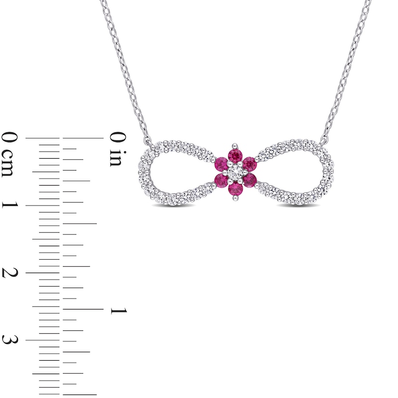 Lab-Created Ruby and White Sapphire Infinity with Flower Necklace in Sterling Silver - 17"