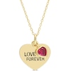 5.0mm Lab-Created Heart-Shaped Ruby Charm "LOVE YOU FOREVER" Heart Disc Pendant in Sterling Silver with Yellow Rhodium