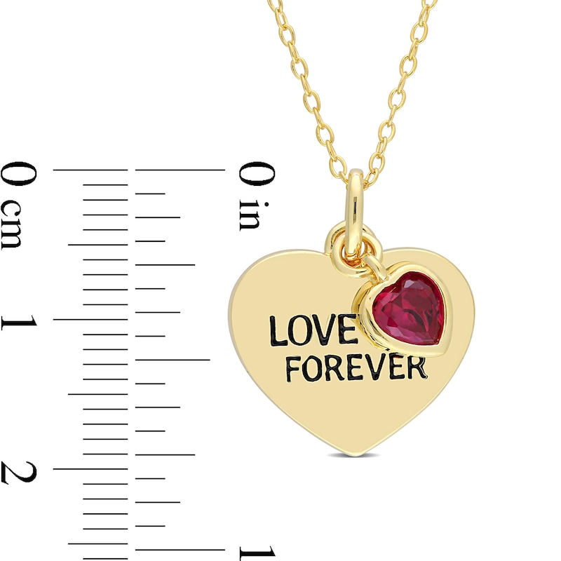 5.0mm Lab-Created Heart-Shaped Ruby Charm "LOVE YOU FOREVER" Heart Disc Pendant in Sterling Silver with Yellow Rhodium