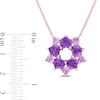 Alternating Heart-Shaped Amethyst Open Flower Necklace in Sterling Silver with Rose Rhodium