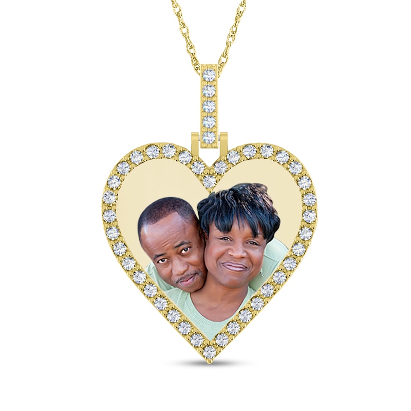 Main Image 1 of 0.95 CT. T.W. Diamond Frame Engravable Photo Heart Pendant in 10K White, Yellow or Rose Gold (1 Image and 3 Lines)
