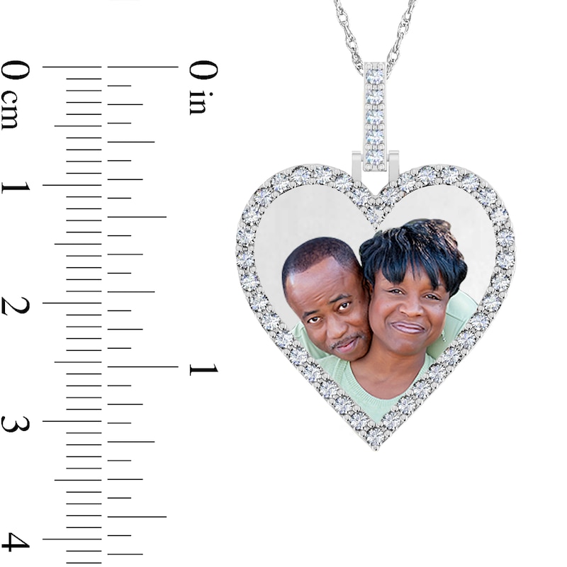 Main Image 3 of 0.95 CT. T.W. Diamond Frame Engravable Photo Heart Pendant in 10K White, Yellow or Rose Gold (1 Image and 3 Lines)