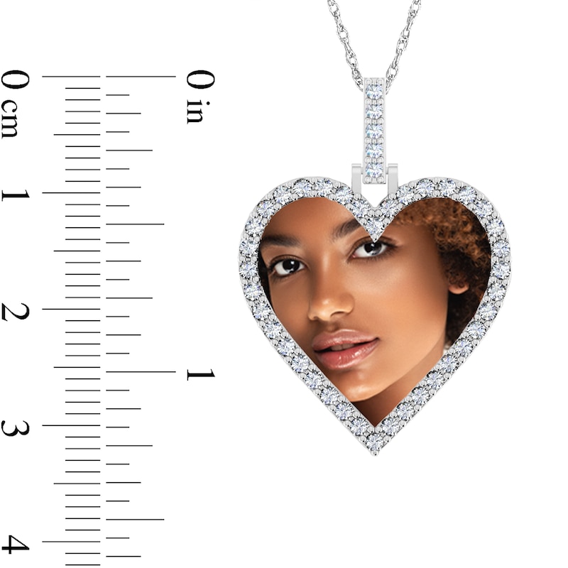 Main Image 4 of 0.95 CT. T.W. Diamond Frame Engravable Photo Heart Pendant in 10K White, Yellow or Rose Gold (1 Image and 3 Lines)