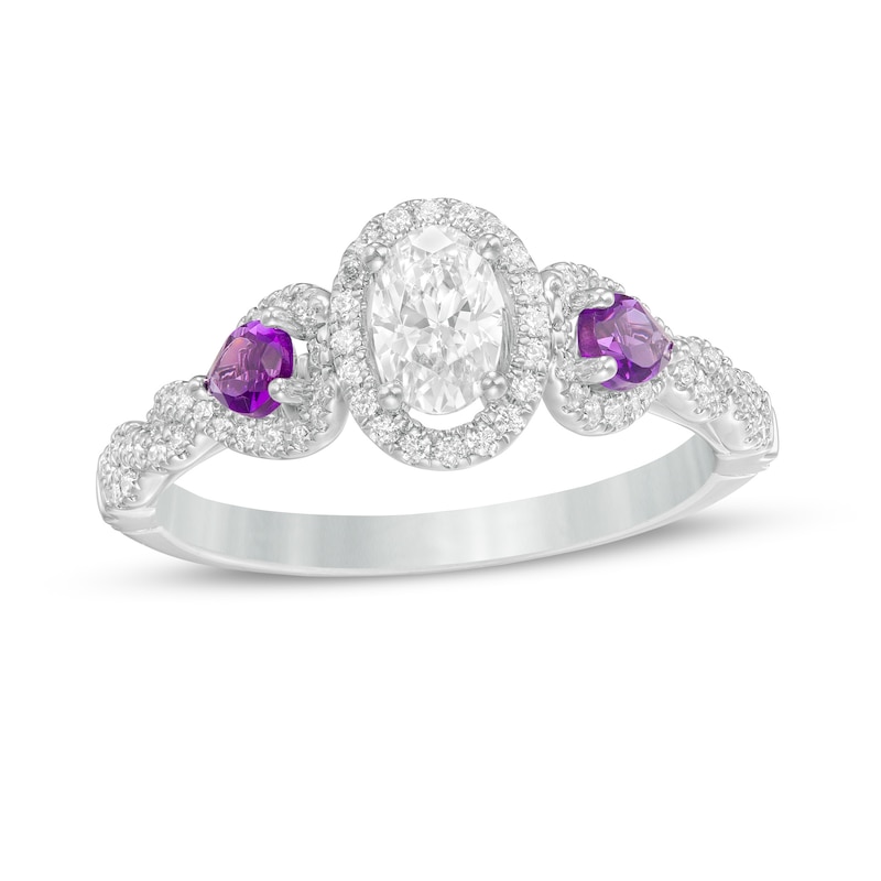 Enchanted Disney Rapunzel 0.69 CT. T.W. Oval Diamond and Rose de France Amethyst Engagement Ring in 14K Two-Tone Gold