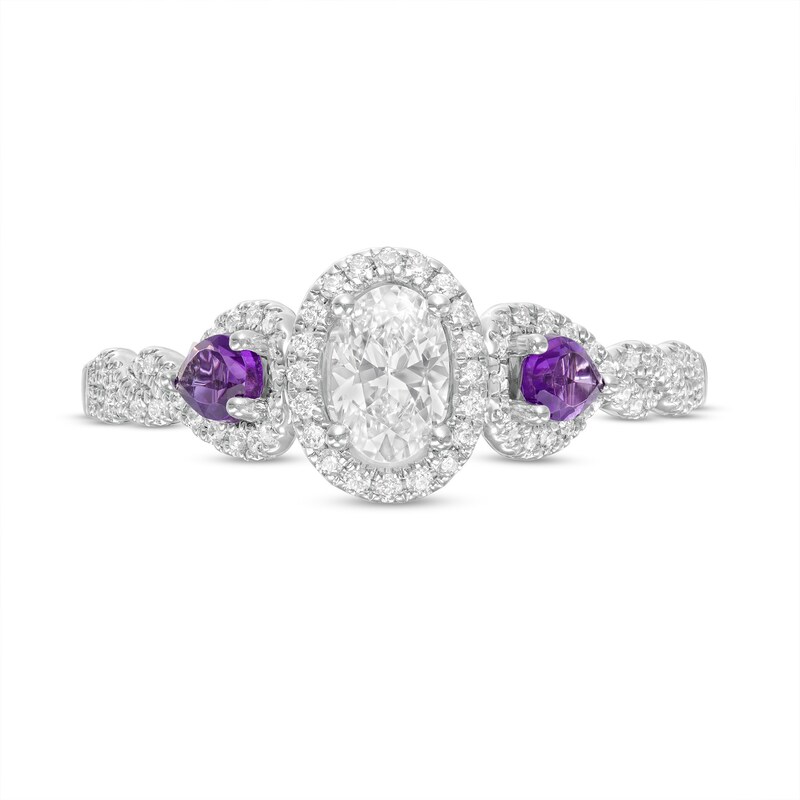 Enchanted Disney Rapunzel 0.69 CT. T.W. Oval Diamond and Rose de France Amethyst Engagement Ring in 14K Two-Tone Gold