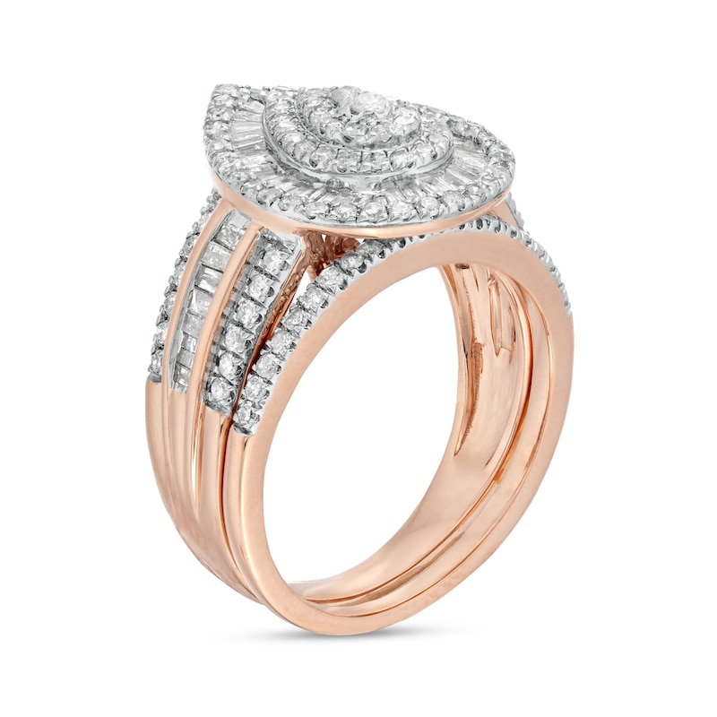 Main Image 3 of 1.23 CT. T.W. Pear-Shaped Diamond Layered Triple Frame Bridal Set in 10K Rose Gold