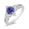 Thumbnail Image 0 of Enchanted Disney Ultimate Princess Tanzanite and 0.29 CT. T.W. Diamond Tilted Frame Engagement Ring in 14K White Gold