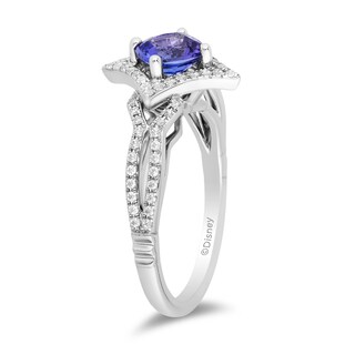Enchanted Disney Ultimate Princess Tanzanite and 0.29 CT. T.W. Diamond Tilted Frame Engagement Ring in 14K White Gold