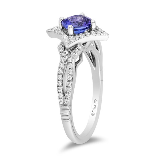 Enchanted Disney Ultimate Princess Tanzanite and 0.29 CT. T.W. Diamond Tilted Frame Engagement Ring in 14K White Gold