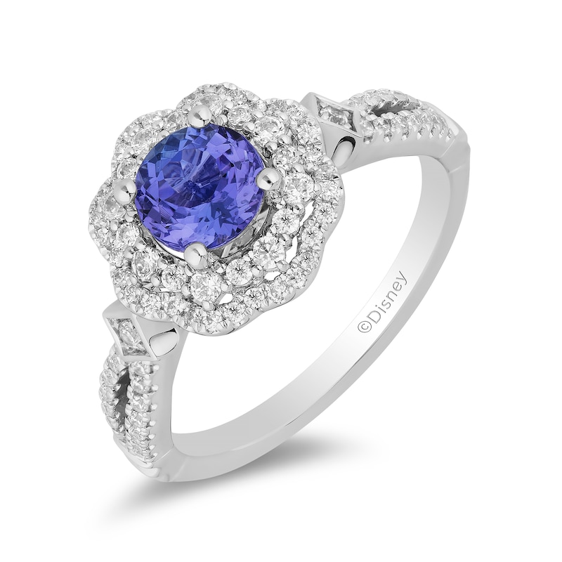 Enchanted Disney Ultimate Princess Tanzanite and 0.45 CT. T.W. Diamond Scalloped Frame Engagement Ring in 14K White Gold