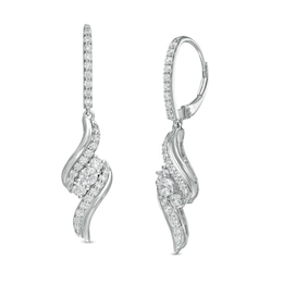 0.69 CT. T.W. Diamond Past Present Future® Bypass Drop Earrings in 10K White Gold