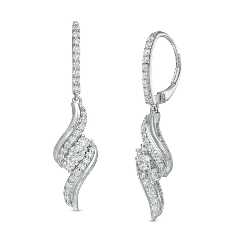 Main Image 1 of 0.69 CT. T.W. Diamond Past Present Future® Bypass Drop Earrings in 10K White Gold
