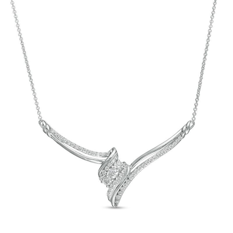 0.69 CT. T.W. Diamond Past Present Future® Bypass Necklace in 10K White Gold