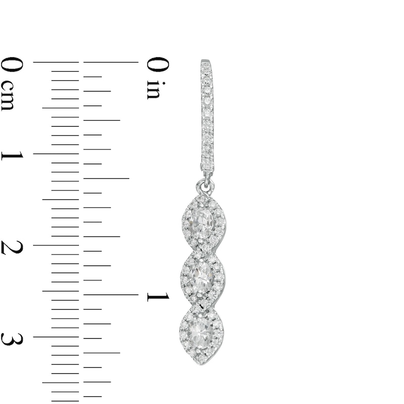 0.95 CT. T.W. Oval Diamond Past Present Future® Twist Frame Drop Earrings in 10K White Gold