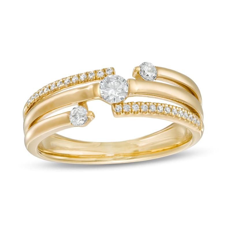 Main Image 1 of 0.29 CT. T.W. Diamond Past Present Future® Multi-Row Ring in 10K Gold