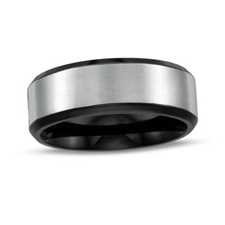 Men's 8.0mm Brushed Beveled Edge Comfort-Fit Wedding Band in Titanium and Black IP