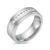 Thumbnail Image 3 of 0.24 CT. T.W. Diamond Multi-Finish Stepped Edge Comfort-Fit Wedding Band in Stainless Steel and Tungsten - Size 10