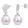 Thumbnail Image 1 of 11.0-12.0mm Freshwater Cultured Pearl and 0.05 CT. T.W. Diamond Criss-Cross Fan Drop Earrings in Sterling Silver