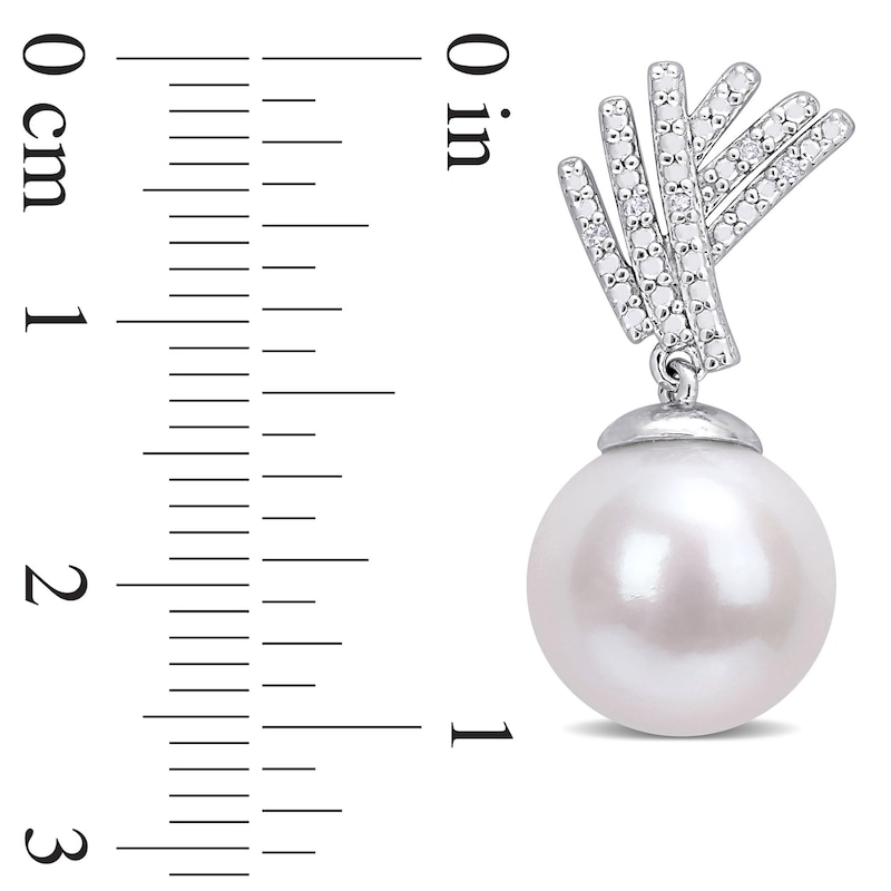 Main Image 3 of 11.0-12.0mm Freshwater Cultured Pearl and 0.05 CT. T.W. Diamond Criss-Cross Fan Drop Earrings in Sterling Silver