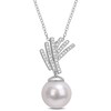 Thumbnail Image 0 of 11.0-12.0mm Cultured Freshwater Pearl and 0.05 CT. T.W. Diamond Criss-Cross Fan Drop Pendant in Sterling Silver