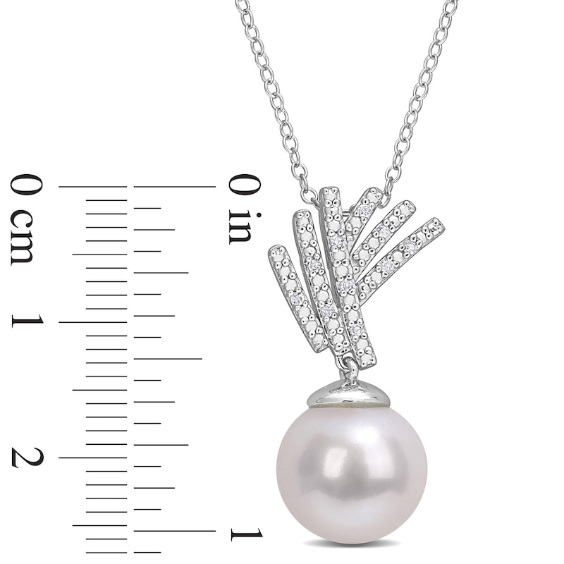 11.0-12.0mm Cultured Freshwater Pearl and 0.05 CT. T.W. Diamond Criss-Cross Fan Drop Pendant in Sterling Silver