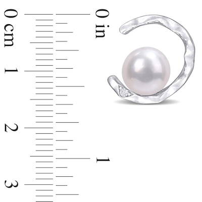 Button Freshwater Cultured Pearl and Lab-Created White Sapphire Abstract Open Circle Drop Earrings in Sterling Silver