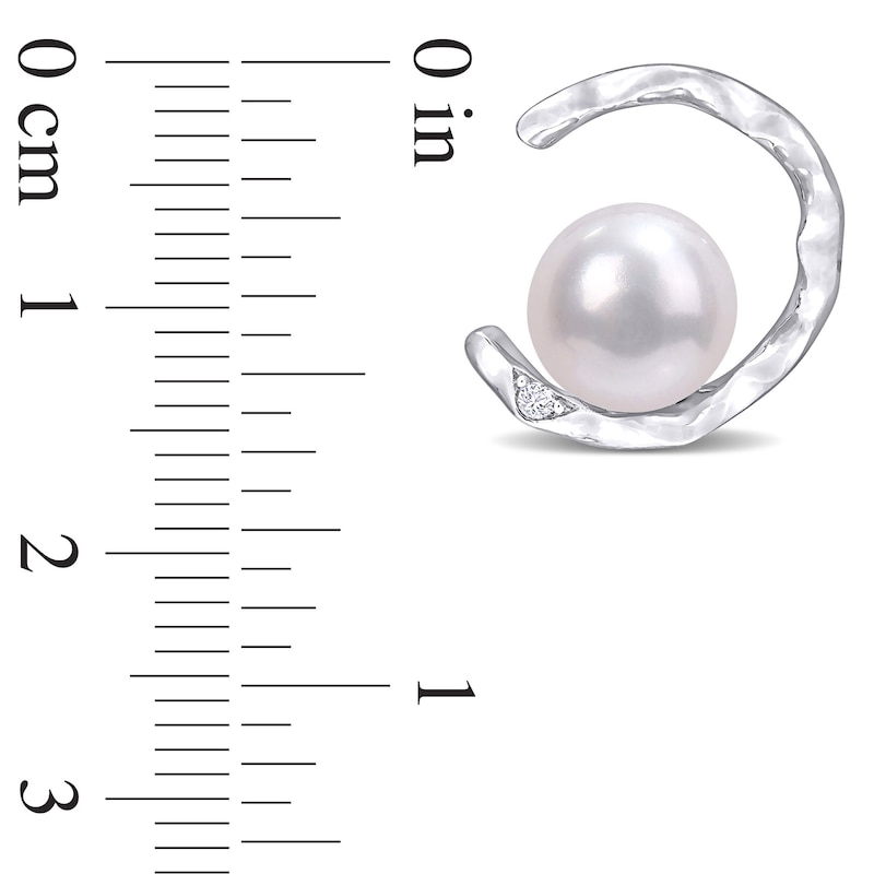 Button Freshwater Cultured Pearl and Lab-Created White Sapphire Abstract Open Circle Drop Earrings in Sterling Silver
