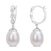 Thumbnail Image 0 of 8.0-8.5mm Oval Cultured Freshwater Pearl and Diamond Accent Twist Drop Earrings in Sterling Silver