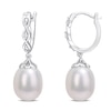 Thumbnail Image 1 of 8.0-8.5mm Oval Freshwater Cultured Pearl and Diamond Accent Twist Drop Earrings in Sterling Silver