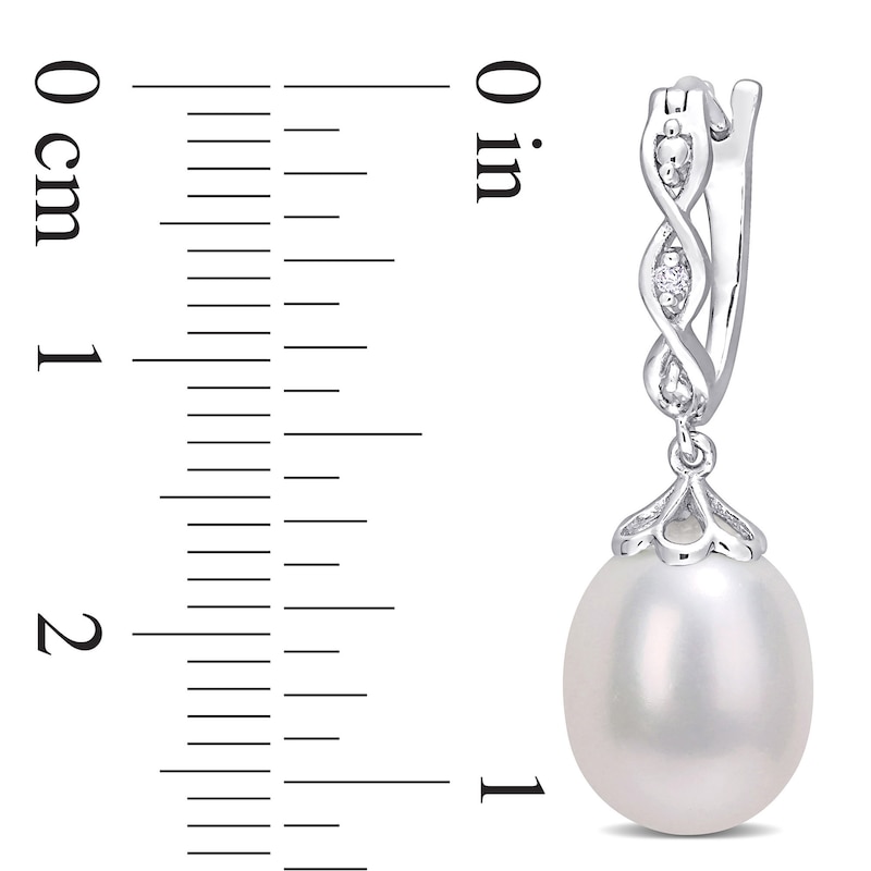 Main Image 3 of 8.0-8.5mm Oval Freshwater Cultured Pearl and Diamond Accent Twist Drop Earrings in Sterling Silver
