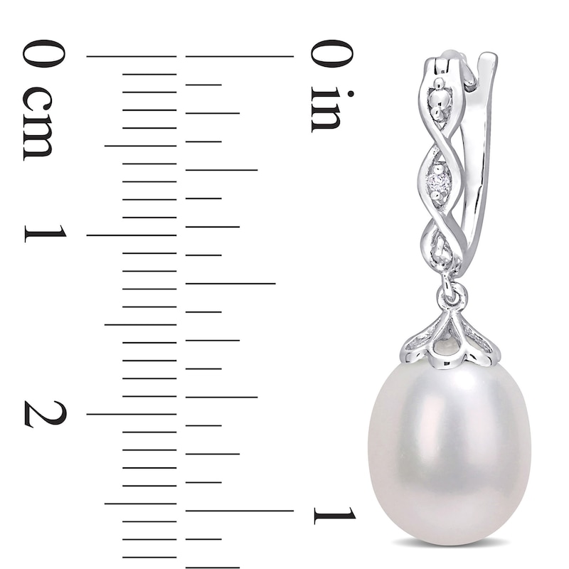 8.0-8.5mm Oval Cultured Freshwater Pearl and Diamond Accent Twist Drop Earrings in Sterling Silver|Peoples Jewellers