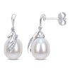 Thumbnail Image 1 of 8.0-8.5mm Oval Freshwater Cultured Pearl and Diamond Accent Tiered Ribbon Overlay Drop Earrings in Sterling Silver