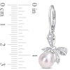 Thumbnail Image 2 of 7.5-8.0mm Oval Cultured Freshwater Pearl and Diamond Accent Bow Drop Earrings in Sterling Silver