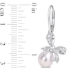 Thumbnail Image 3 of 7.5-8.0mm Oval Freshwater Cultured Pearl and Diamond Accent Bow Drop Earrings in Sterling Silver
