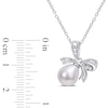 8.5-9.0mm Oval Freshwater Cultured Pearl and Diamond Accent Bow Pendant in Sterling Silver