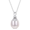 8.5-9.0mm Oval Freshwater Cultured Pearl and Diamond Accent Doorknocker Drop Pendant in Sterling Silver