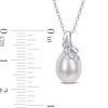 8.5-9.0mm Oval Freshwater Cultured Pearl and Diamond Accent Scallop Ribbon Overlay Swirl Pendant in Sterling Silver