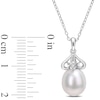 Thumbnail Image 3 of 8.5-9.0mm Oval Freshwater Cultured Pearl and Diamond Accent Scroll Petal Flower Drop Pendant in Sterling Silver