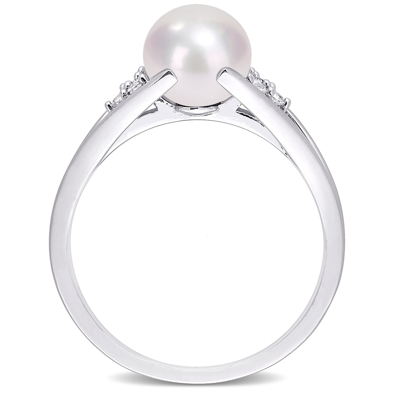 Main Image 5 of 7.0-7.5mm Freshwater Cultured Pearl and Diamond Accent Tri-Sides Split Shank Ring in Sterling Silver