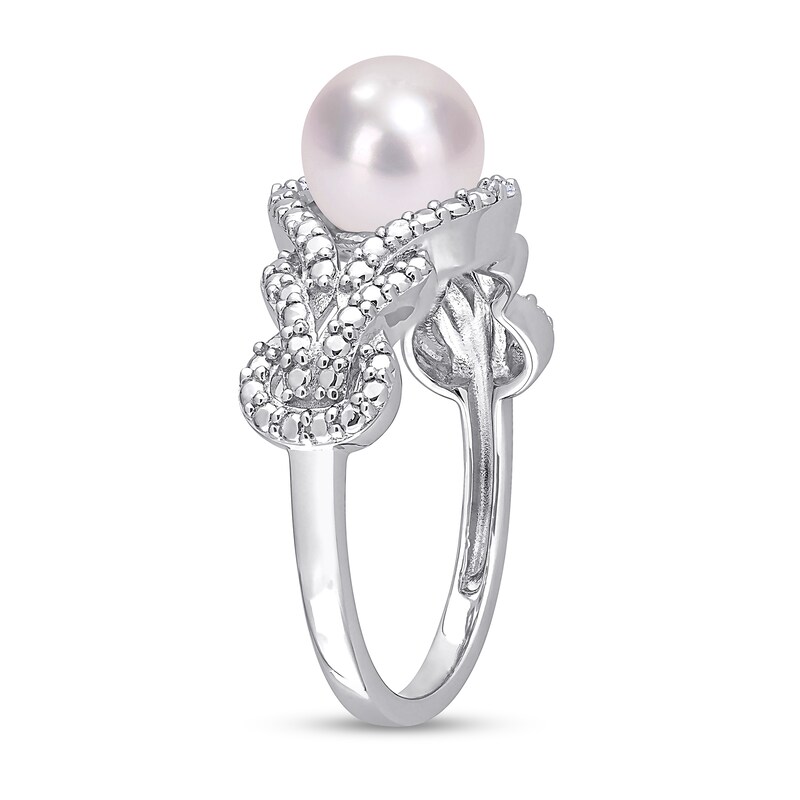 Main Image 3 of 7.0-7.5mm Freshwater Cultured Pearl and Diamond Accent Beaded Evil Eye Braided Split Shank Ring in Sterling Silver