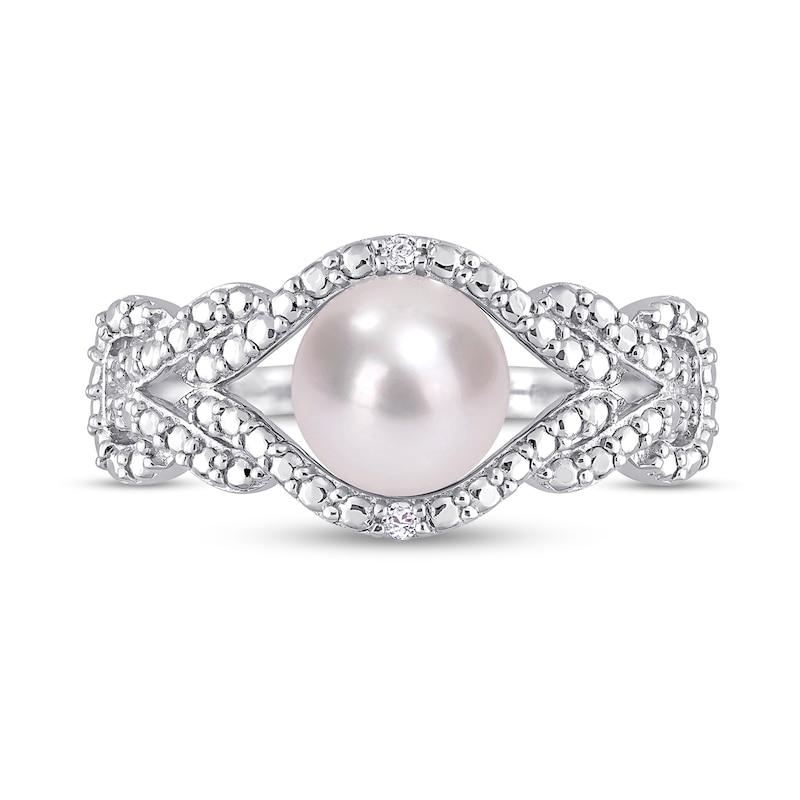 Main Image 4 of 7.0-7.5mm Freshwater Cultured Pearl and Diamond Accent Beaded Evil Eye Braided Split Shank Ring in Sterling Silver