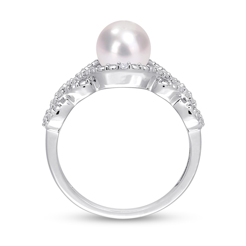 Main Image 5 of 7.0-7.5mm Freshwater Cultured Pearl and Diamond Accent Beaded Evil Eye Braided Split Shank Ring in Sterling Silver