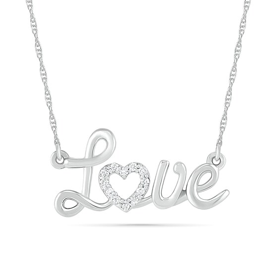 0.04 CT. T.W. Diamond "Love" Heart Necklace in Sterling Silver