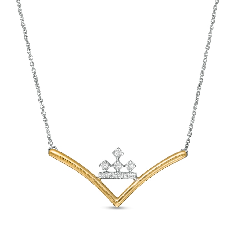 Main Image 1 of Peoples Private Collection 0.10 CT. T.W. Diamond "V" Shaped Necklace in 10K Two-Tone Gold