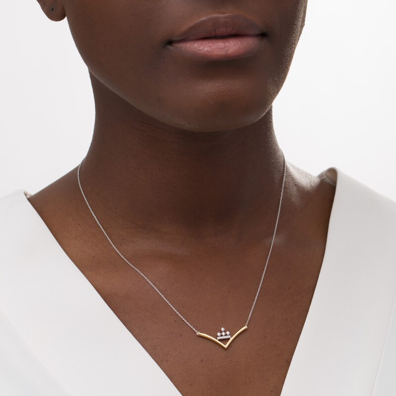 Main Image 2 of Peoples Private Collection 0.10 CT. T.W. Diamond "V" Shaped Necklace in 10K Two-Tone Gold